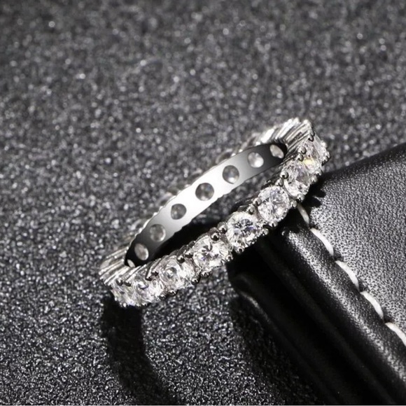 2mm 14K Gold plated Wedding Band S925 Moissanite Eternity Stackable Bridal Ring - Picture 7 of 8